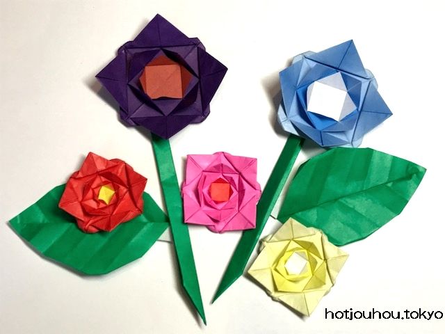 バラの折り紙 平面の簡単な折り方 子供でも3分で出来ちゃうよ
